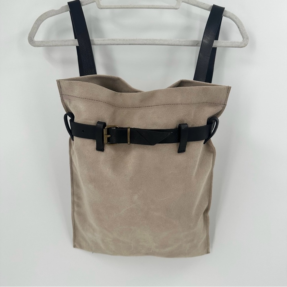 Lovestitch Beige Suede Tote Bag or backpack with leather handles